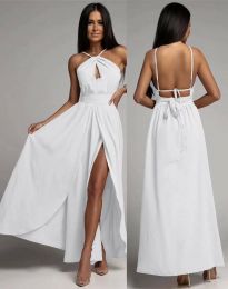 Дълга елегантна рокля в бяло - код 9578