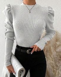 Дамска блуза с ефектни ръкави в сиво - код 03125