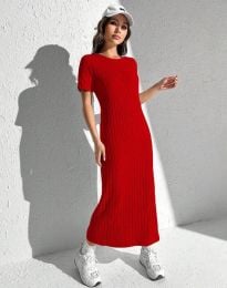 Изчистена дамска рокля с къс ръкав в червено - код 3436