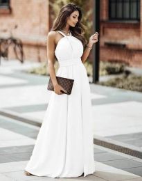 Дълга елегантна рокля в бяло - код 3734