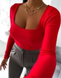 Атрактивна дамска блуза с квадратно деколте в червено - код 12683