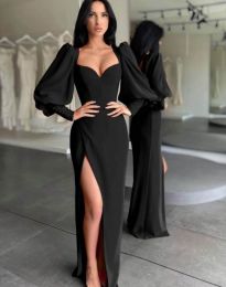 Дълга елегантна рокля в черно - код 7584