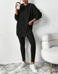 Ежедневен дамски комлект с блуза с качулка в черно - код 33573
