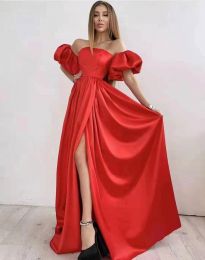 Дълга елегантна рокля в червено - код 6976