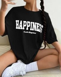 Дамска тениска с надпис "HAPPINESS" в черно - код 0012013