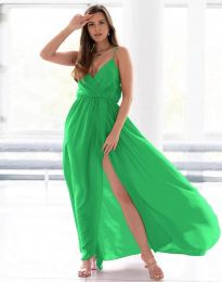 Дълга рокля с цепка в зелено - код 7852