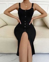 Ефектна дамска рокля с цепка в черно - код 50192