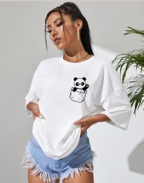 Дамска тениска с принт панда в бяло - код 0012011