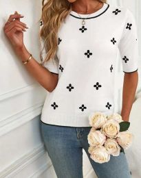 Дамска блуза в бяло с атрактивен десен - код 77008