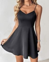 Къса дамска рокля с ефектни презрамки в черно - код 72569