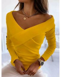 Екстравагантна дамска блуза в цвят жълто - код 0308