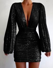 Елегантна къса дамска рокля в черно - 23422