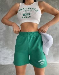 Дамски спортен комплект с надпис "HAWAII BEACH" в зелено - код 33290