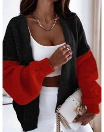 Атрактивна свободна плетена дамска жилетка в черно и червено - код 9843 - 4
