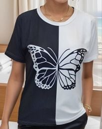 Дамска блуза с ефектен принт на пеперуда в черно и бяло - код 773039