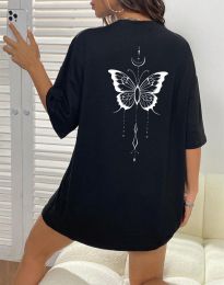Дамска тениска с атрактивен десен в черно - код 33788 - 2