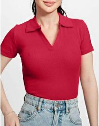 Дамска блуза с яка в червено - код 06566
