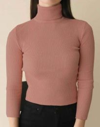 Дамска блуза с поло яка в цвят пудра - код 5382
