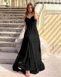 Елегантна дълга дамска рокля в черно - код 20016