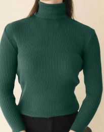 Дамска блуза с поло яка в тъмнозелено - код 5382