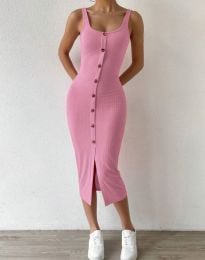 Дамска рокля по тялото с копчета в розово - код 40074