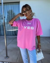 Широка дамска тениска "YES/NO" в розово - код 56910
