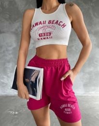 Дамски спортен комплект с надпис "HAWAII BEACH" в цвят циклама - код 33290