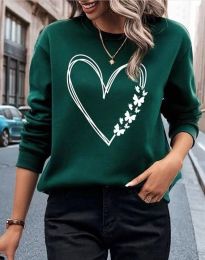 Атрактивна дамска блуза със сърце в тъмнозелено - код 5515