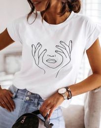 Дамска тениска с ефектен принт в бяло - код 13804