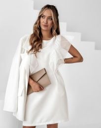 Стилна дамска рокля с ефектни ръкави в бяло - код 5915