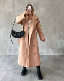 Дълго дамско палто в бежово - код 7087