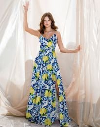 Дълга дамска рокля с десен на лимони - код 81810 - 1