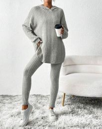 Ежедневен дамски комлект с блуза с качулка в сиво - код 33573