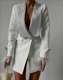 Атрактивна дамска рокля тип сако в бяло - код 8599