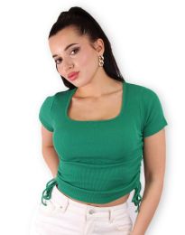 Дамска блуза с връзки в зелено - код 00730