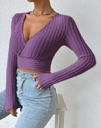 Атрактивна дамска блуза тип "прегърни ме" в лилаво - код 08411