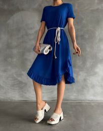 Разкроена дамска рокля в синьо - код 30800