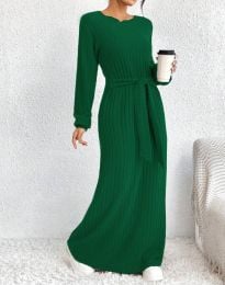 Дълга дамска рокля с колан в зелено - код 33560