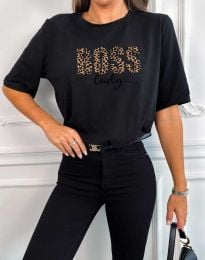 Черна дамска тениска с принт "BOSS lady" - код 56999