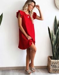 Кокетна дамска рокля с моден аксесоар в червено - код 00570