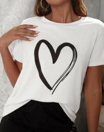 Атрактивна дамска тениска с принт сърце в бяло - код 4321