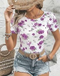 Атрактивна дамска блуза с флорален принт в бяло - код 81018 - 3