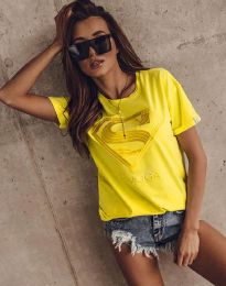 Дамска тениска в жълто с апликация - код 3324