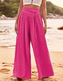 Широк дамски летен панталон в цвят циклама - код 6346
