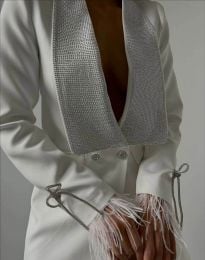 Стилно дамско палто в сиво - код 11003