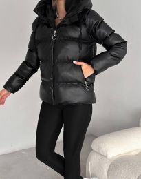 Атрактивно дамско яке с връзки в черно - код 24035