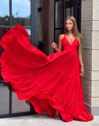 Дълга дамска рокля в червено - код 0865