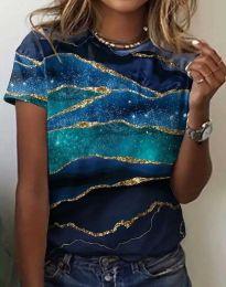 Атрактивна дамска блуза с къс ръкав в синьо - код 46028