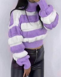Дамски къс пуловер в лилаво - код 9803