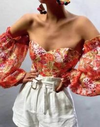 Флорална дамска блуза с ефектни ръкави - код 6553 - 2